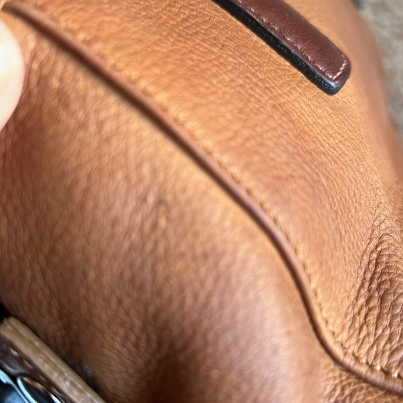 FOSSIL Taupe Brown Soft Pebble Stitched Leather Double Straps Shoulder Bag Purse - Picture 9 of 11